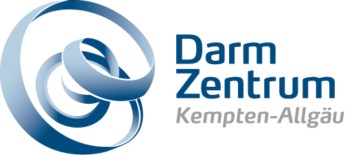 Logo des Darmzentrums Kempten-Allgäu – stilisierte, ineinander verschlungene blaue Formen, die an einen Darm erinnern, mit dem Schriftzug des Zentrums daneben.